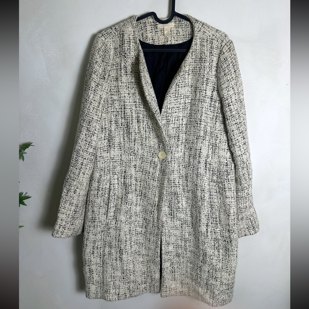 EILEEN FISHER Jacket SP Cotton Blend Tweed One Button Marled Blazer Coat Cream